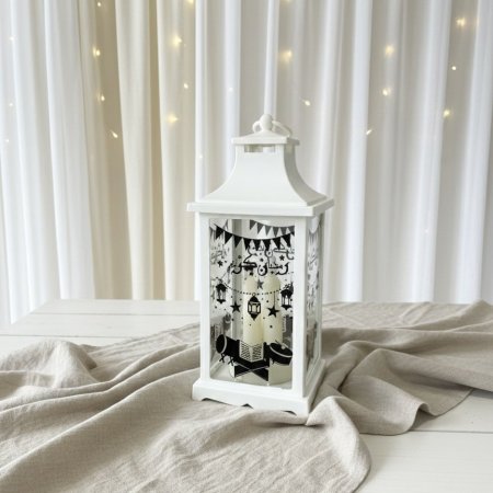 فانوس رمضان كلاسيكي أبيض مضيء